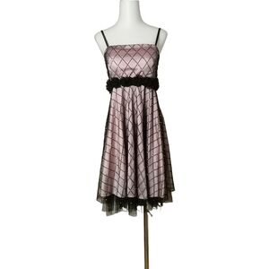 🍭 M, pink slip dress with black diamond pattern fishnet mesh